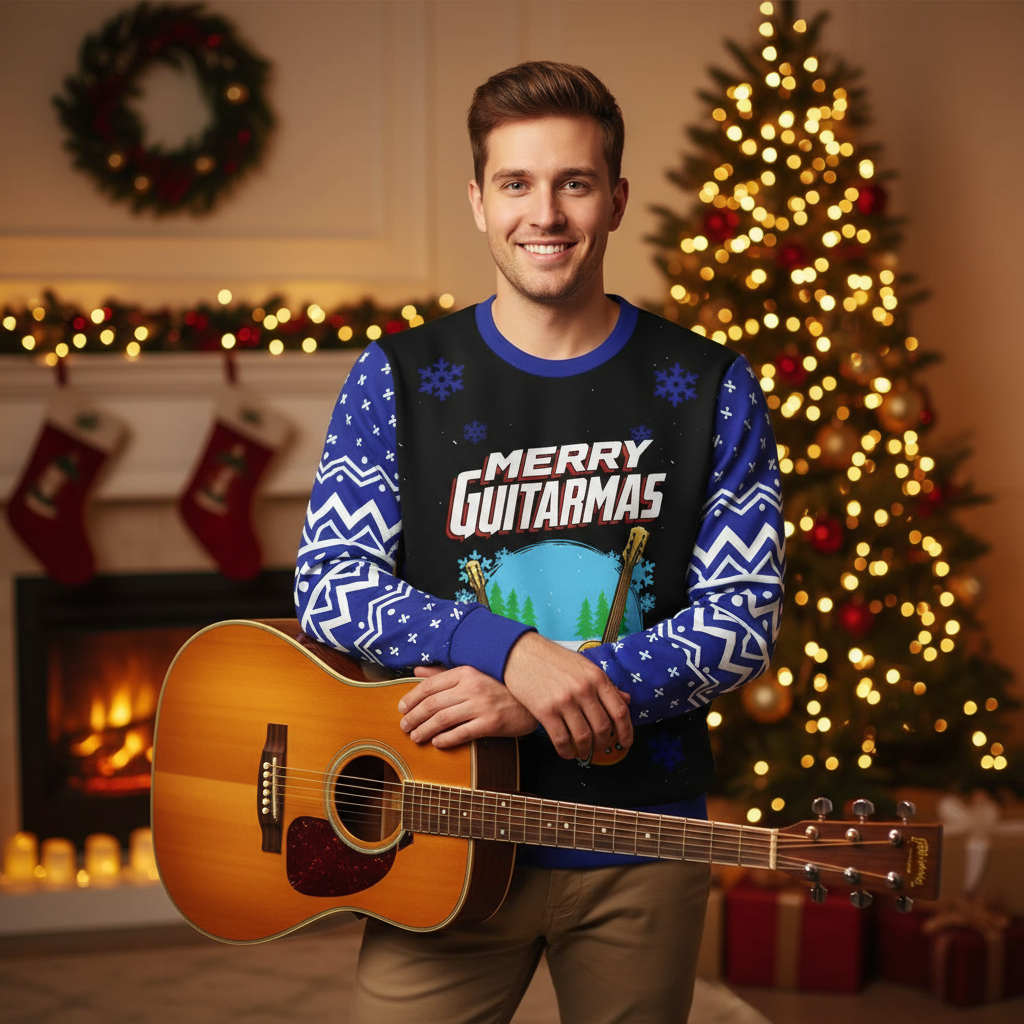 Man in Merry Guitarmas sweater - Standing