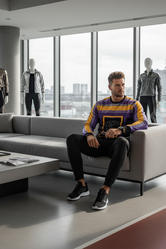 Man seated in premium sports club lounge