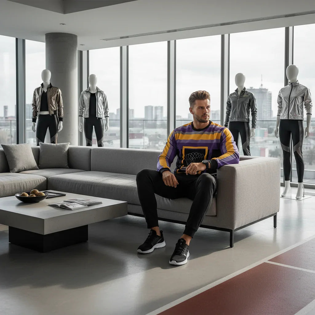Man seated in premium sports club lounge