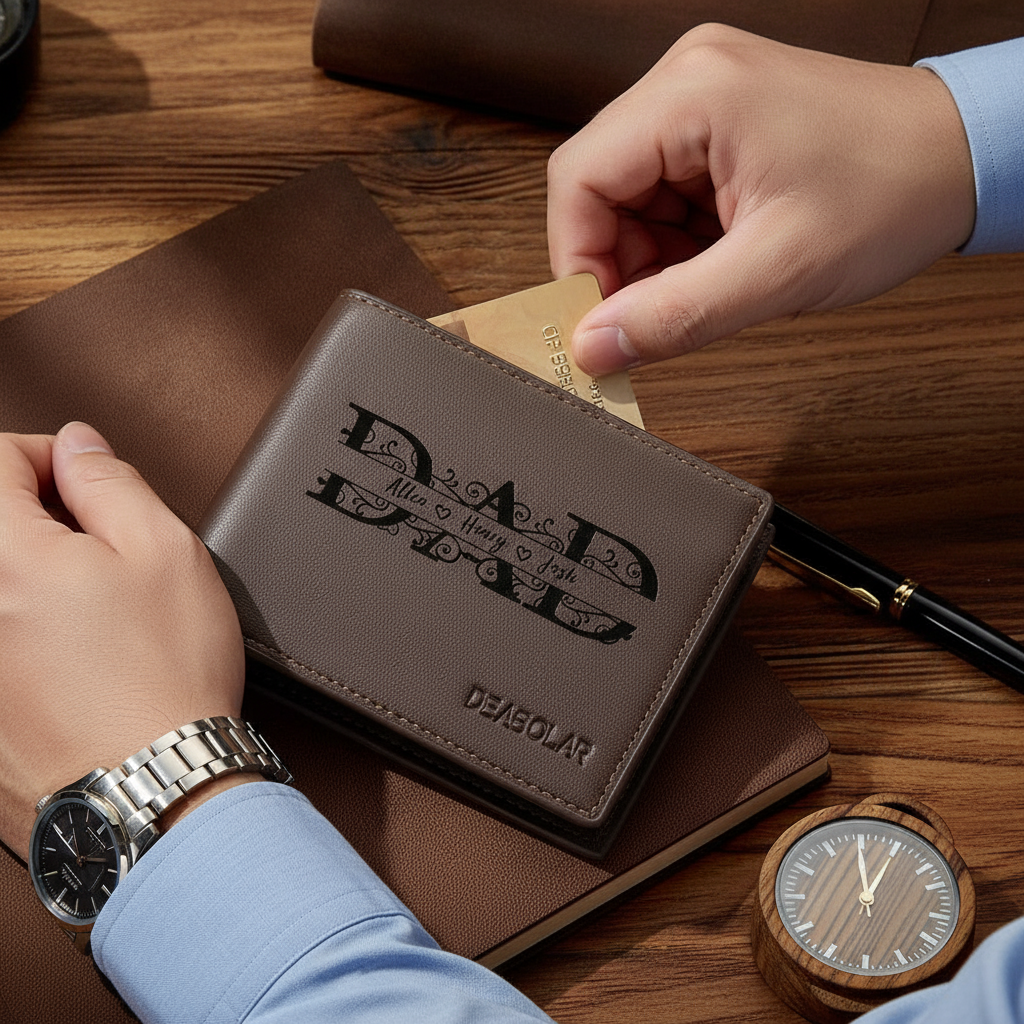 Man using leather wallet - removing card