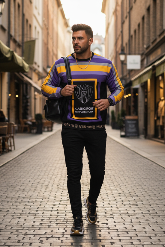 Man walking down narrow European street