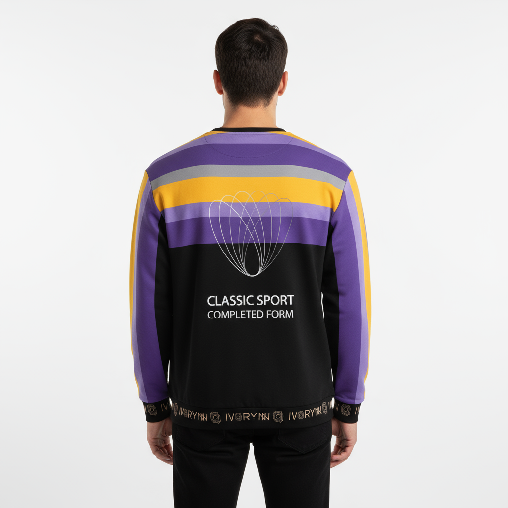 Man wearing luxury sweatshirt - back view studio photography