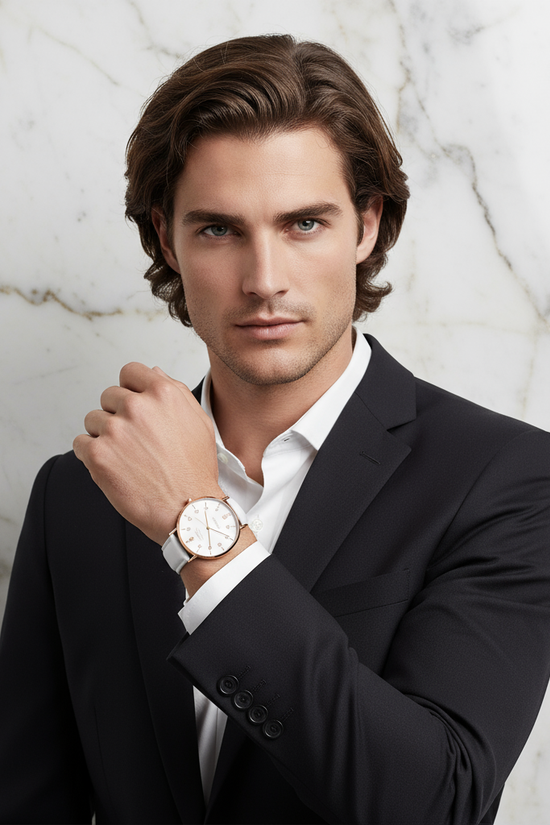 Man with long brown hair - confident pose