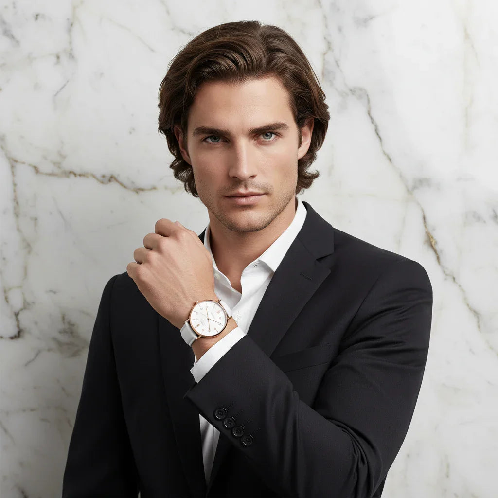 Man with long brown hair - confident pose