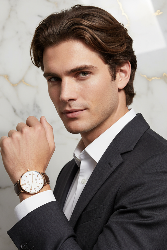 Man with long brown hair - confident pose