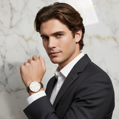 Man with long brown hair - confident pose