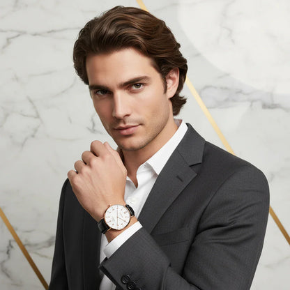 Man with long brown hair - confident pose