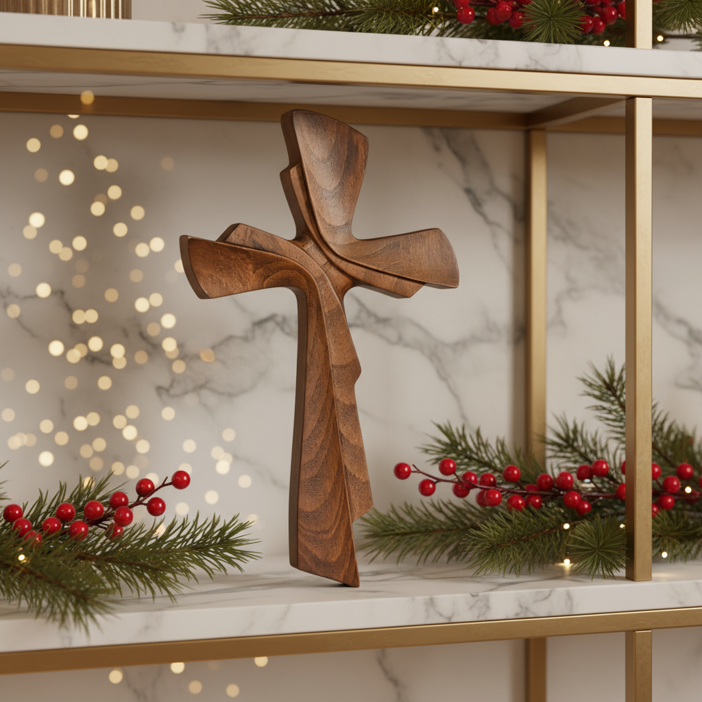 Marble and brass luxury shelf with pine branches