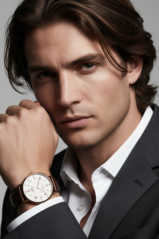 Masculine portrait with hand near face