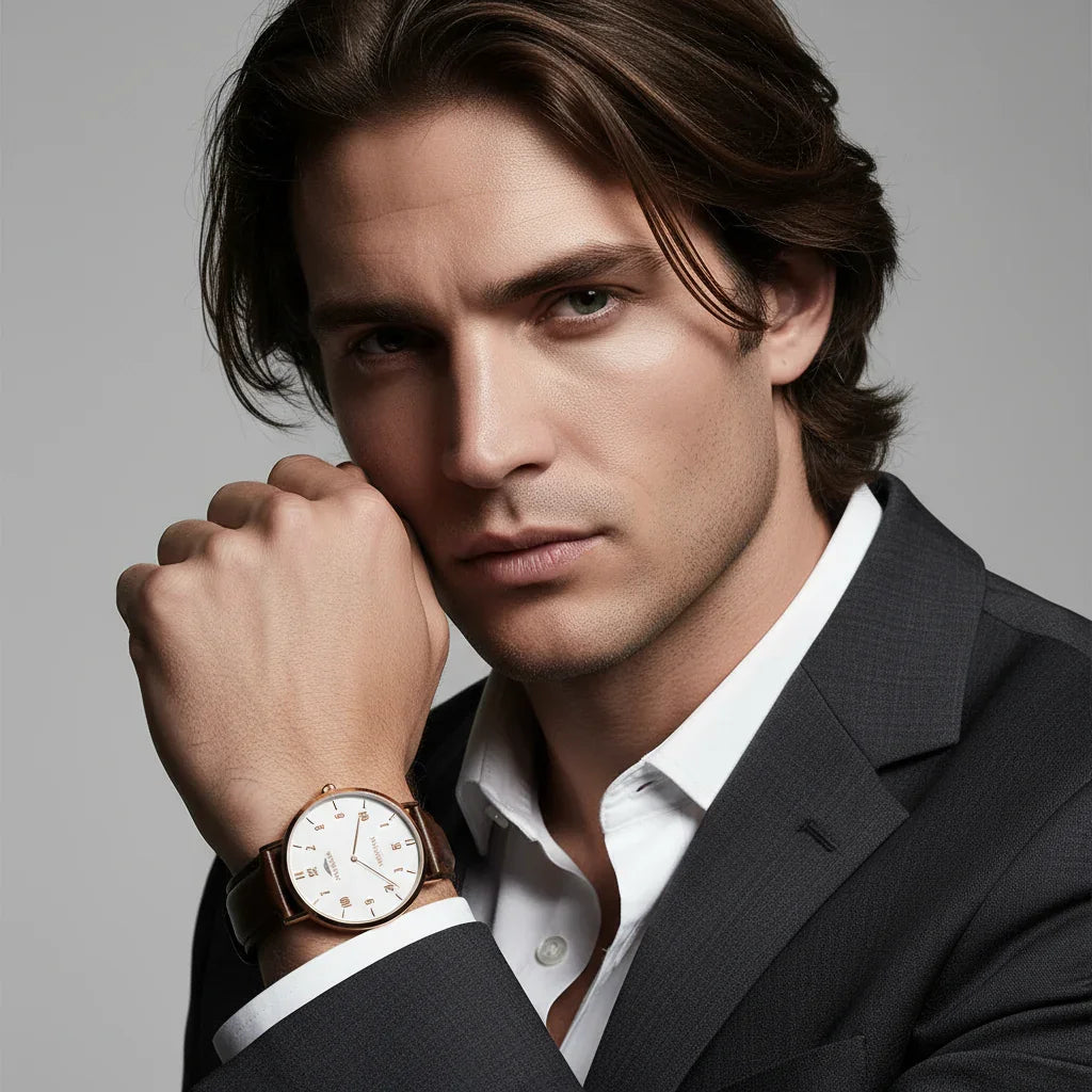 Masculine portrait with hand near face