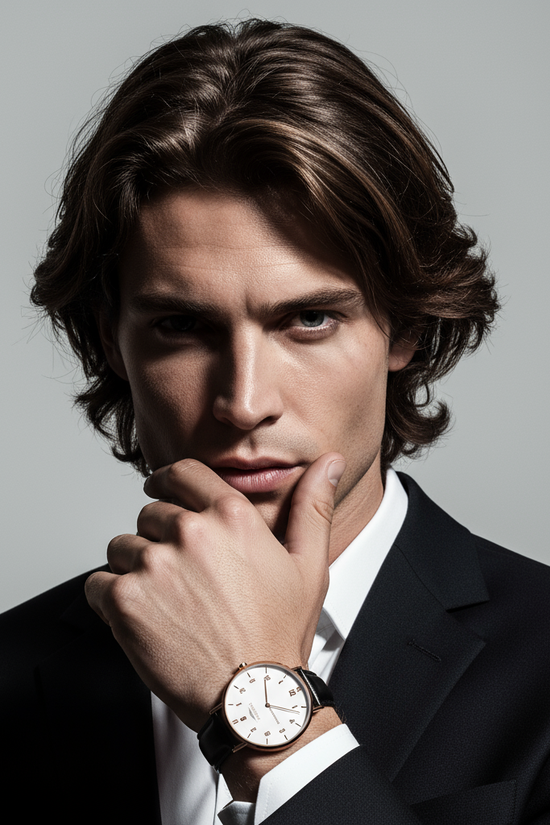 Masculine portrait with hand near face