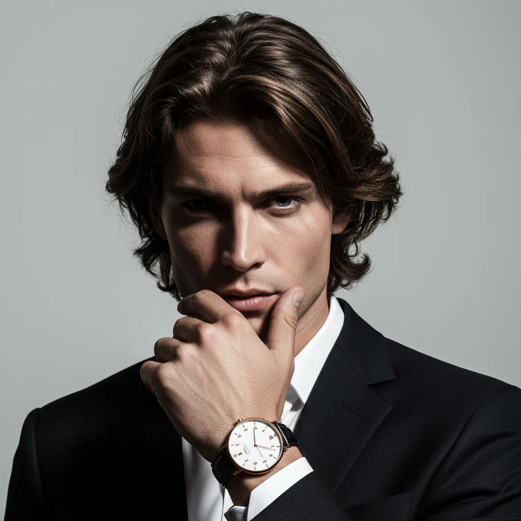 Masculine portrait with hand near face