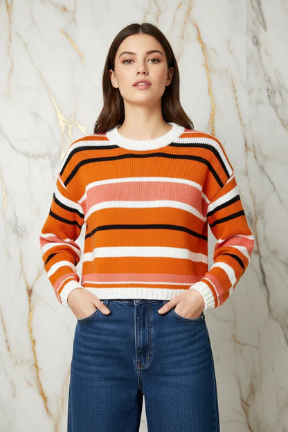 Mid-shot - styled with high-waisted bottoms