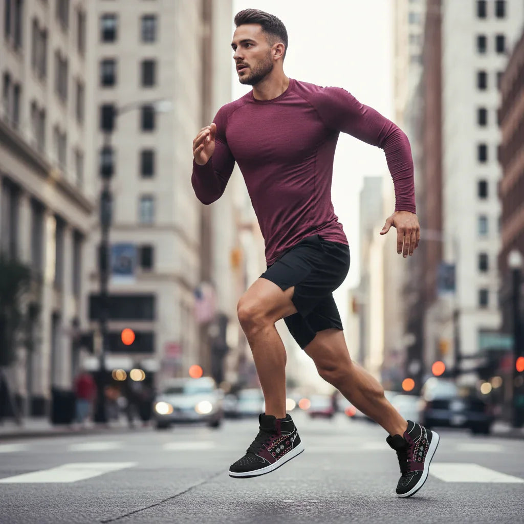 Mid-stride running action shot