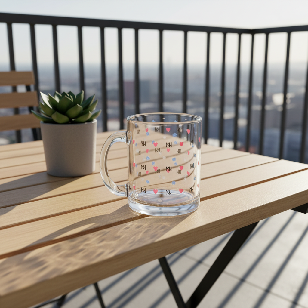 Mug on Wood Table Balcony - Top View