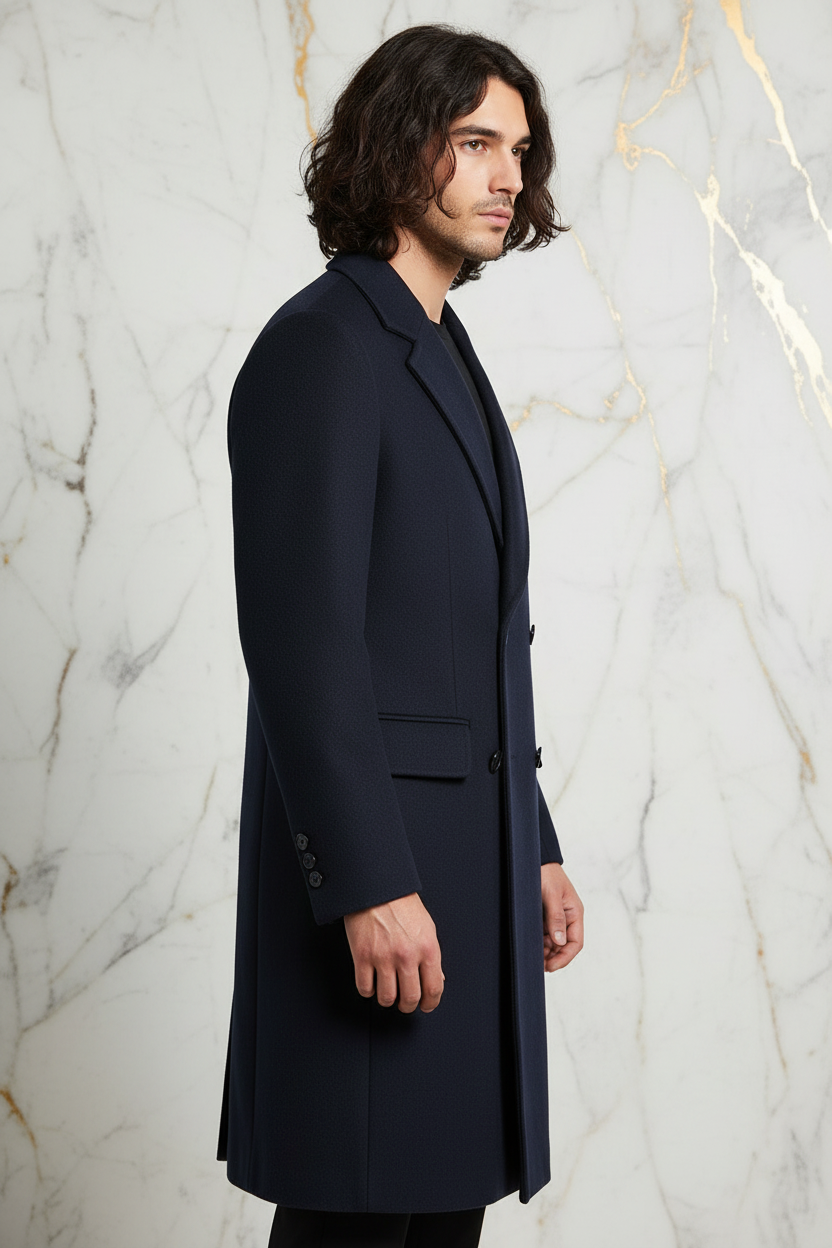 Navy Blue Wool Coat - Right Side