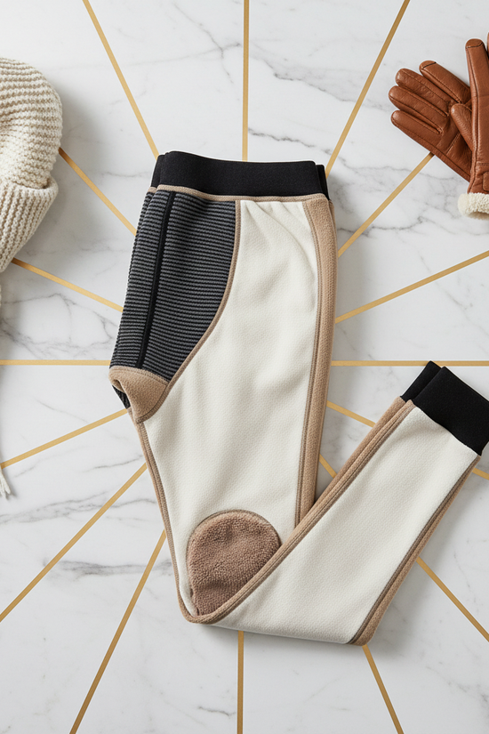 Neatly folded with scarf and gloves