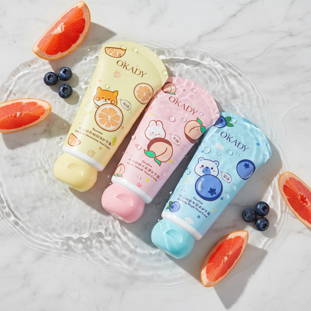 OKADY Hand Creams - Flat Lay with Fruits