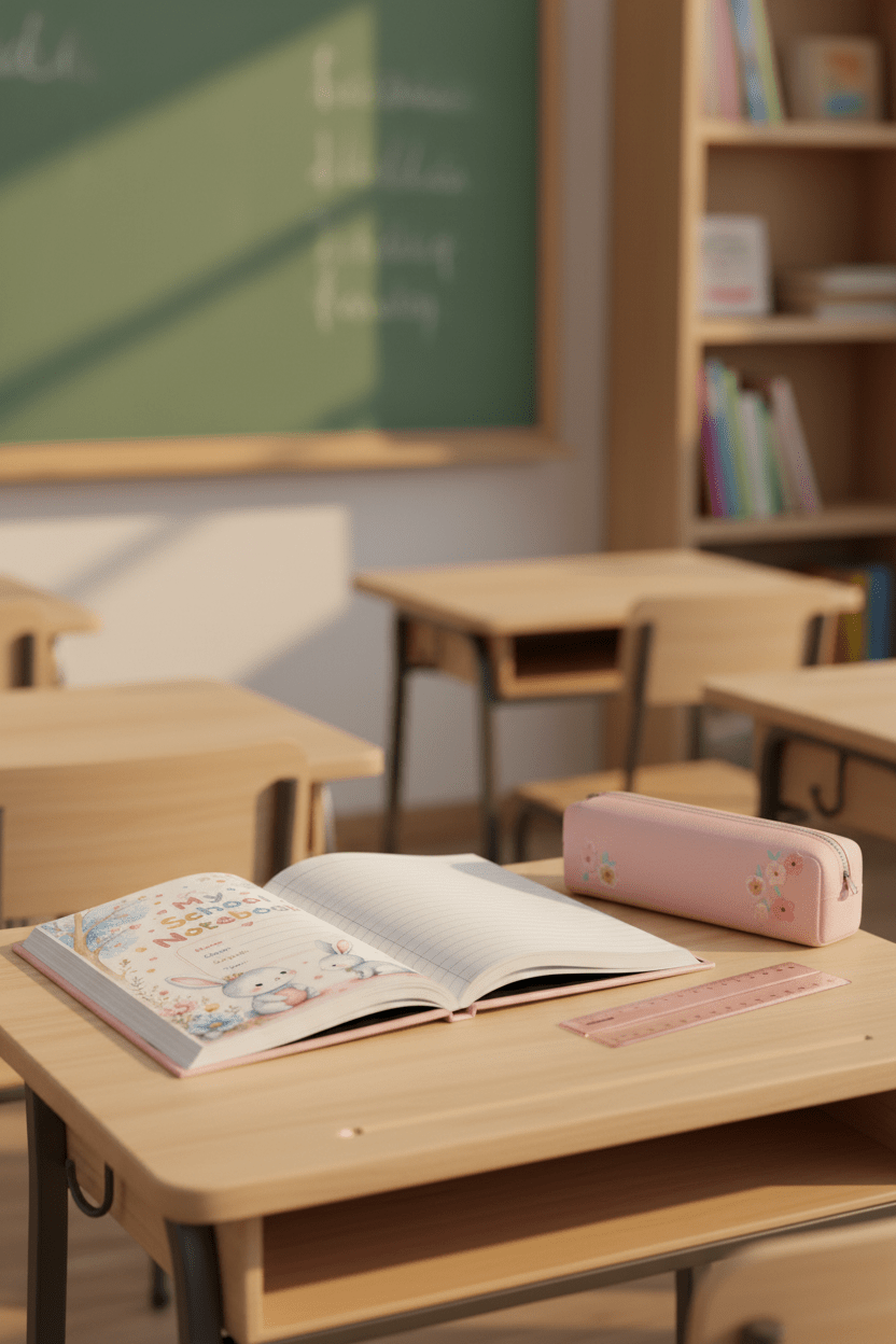 Open notebook in classroom