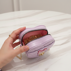 Opened lavender mini heart Barbie bag