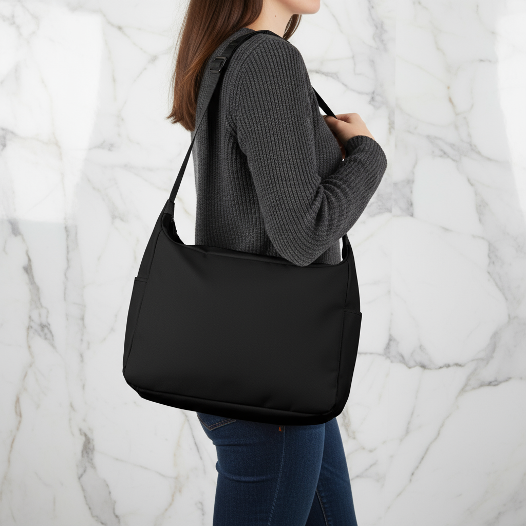 Opposite side view - woman with bag