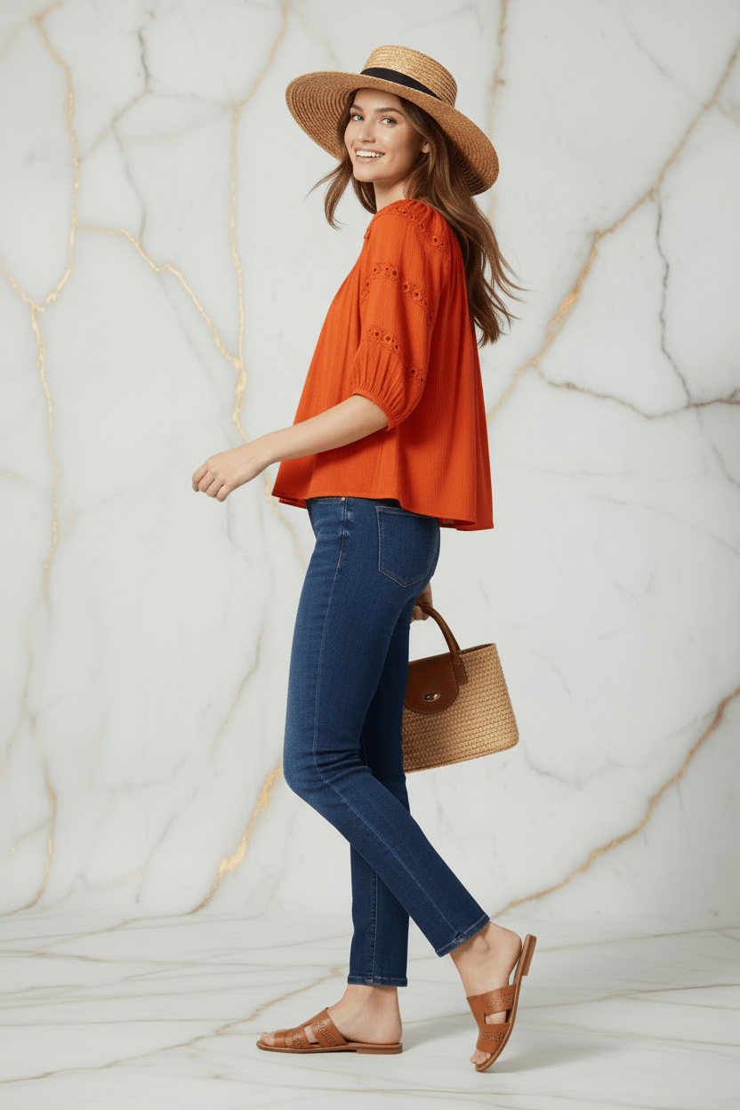Orange Blouse Back Diagonal Full Body