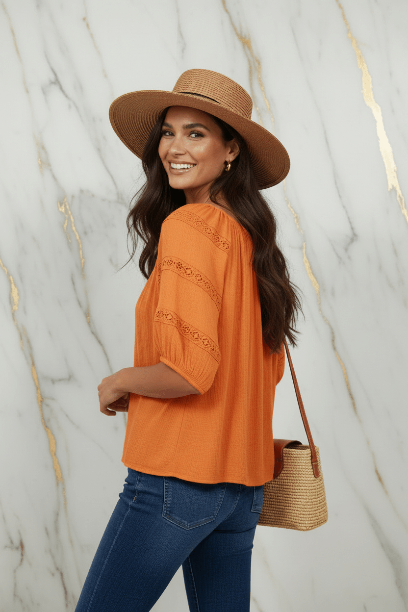 Orange Blouse Back Diagonal View