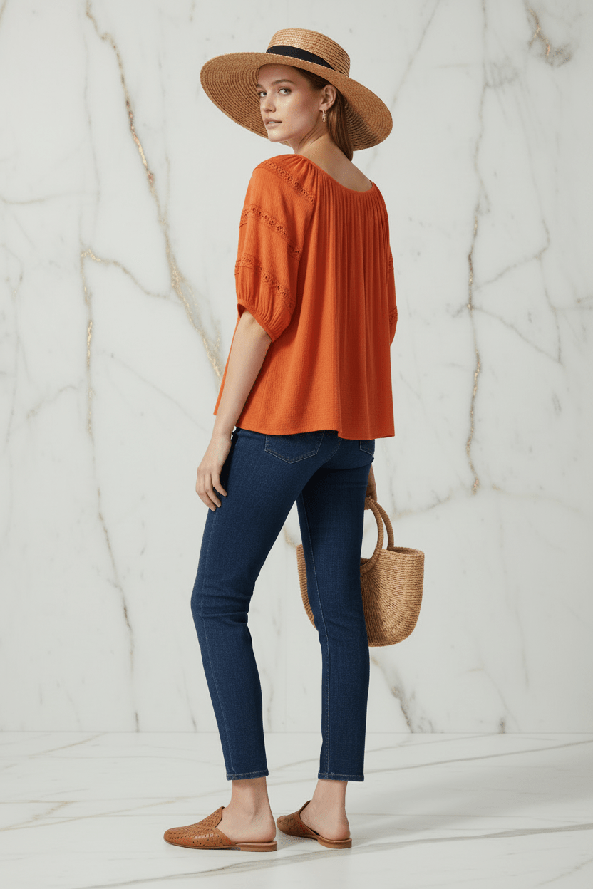 Orange Blouse Back View Full Body