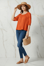 Orange Blouse Front Angle Full Body