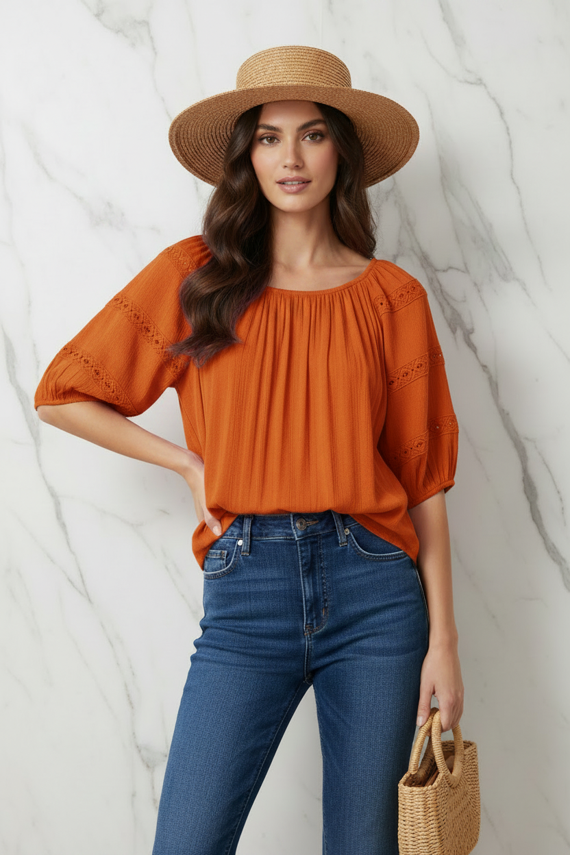 Orange Blouse Front Close View