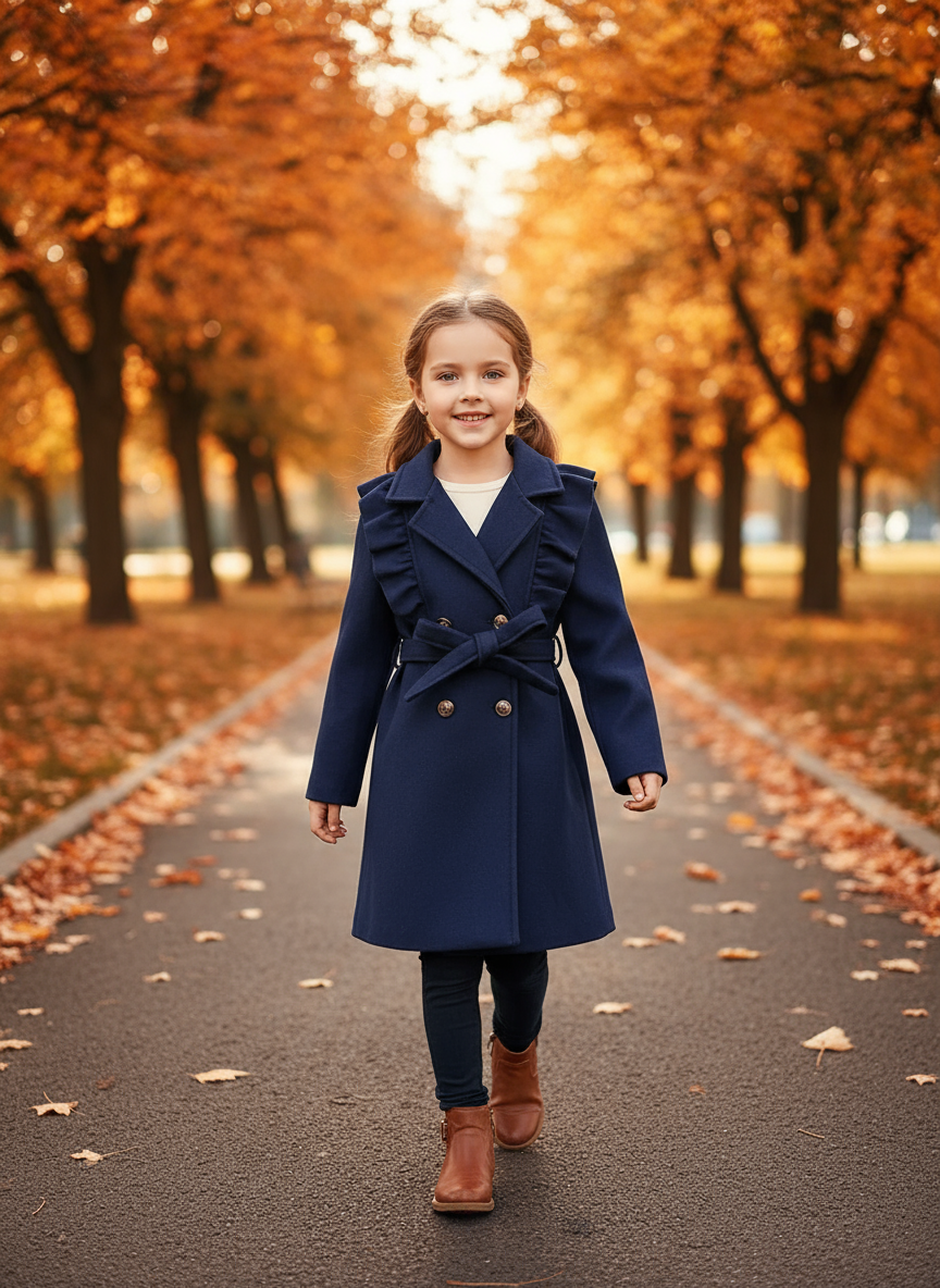 Outdoor park photo of girl in navy coat