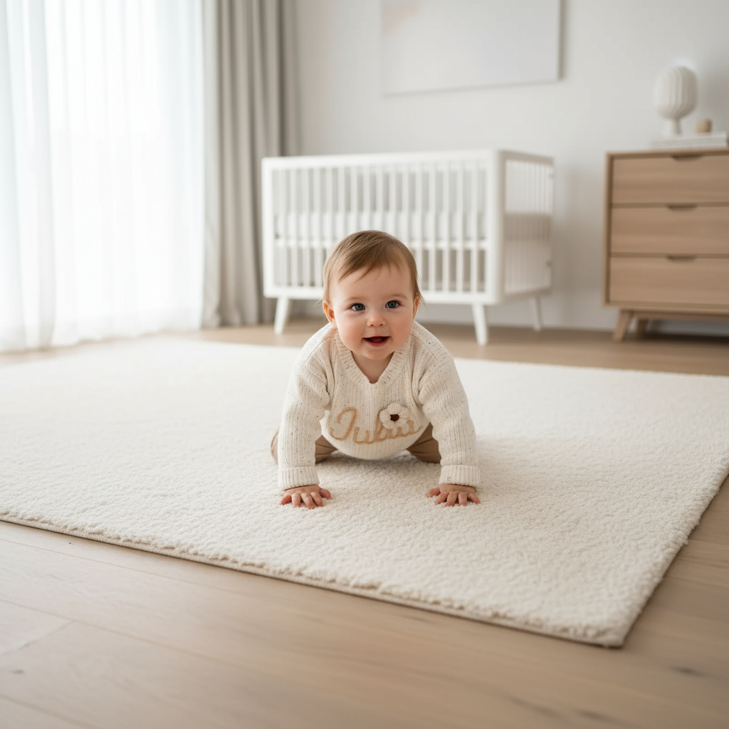Overhead angle baby crawling