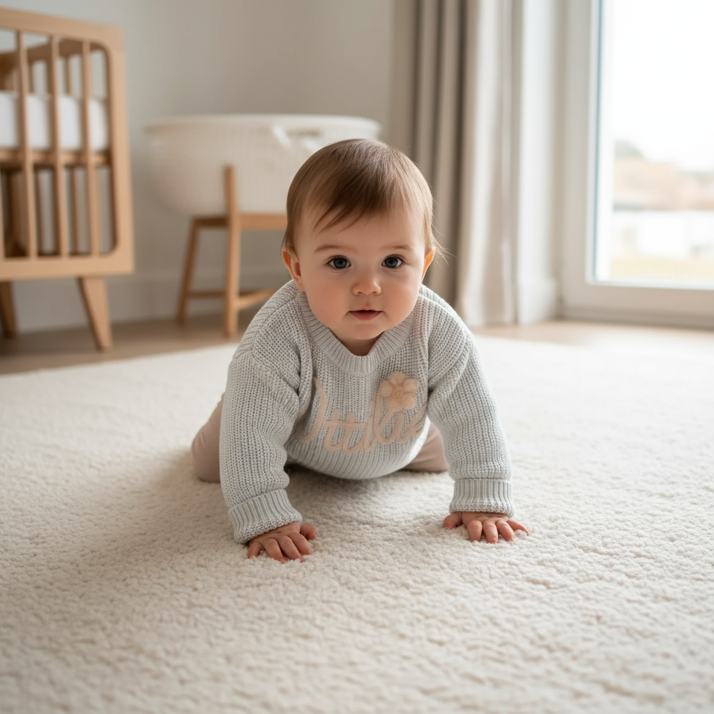 Overhead angle baby crawling