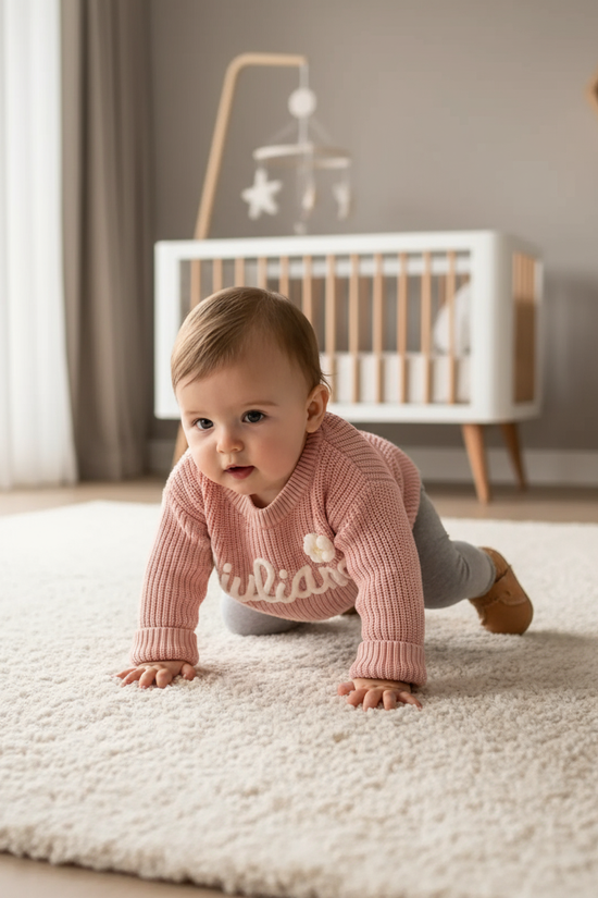 Overhead angle baby crawling