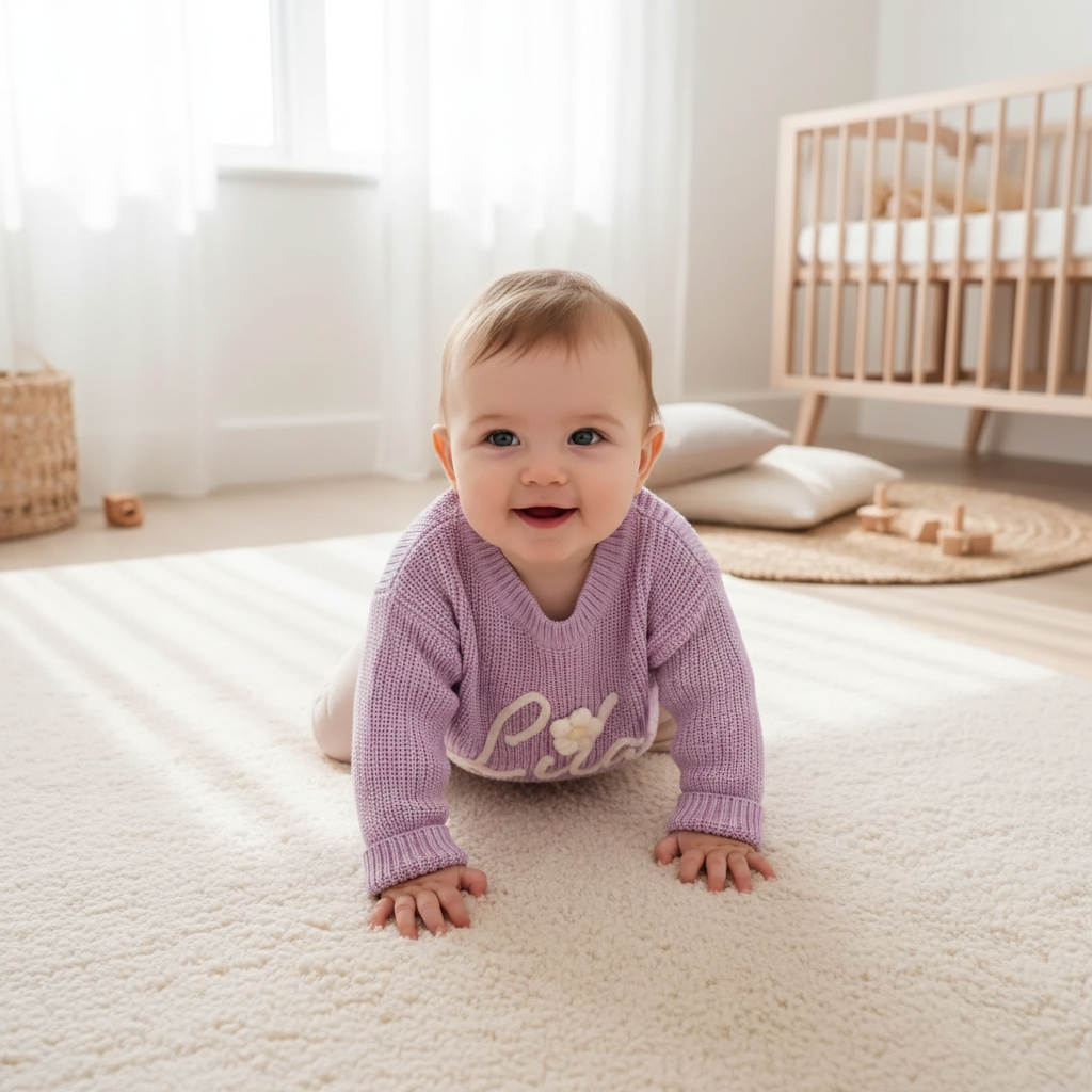 Overhead angle baby crawling
