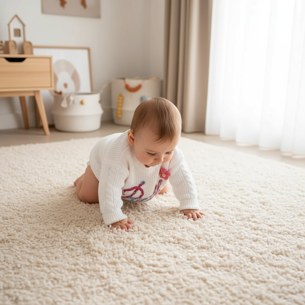 Overhead angle baby crawling