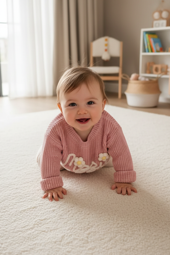 Overhead angle baby crawling
