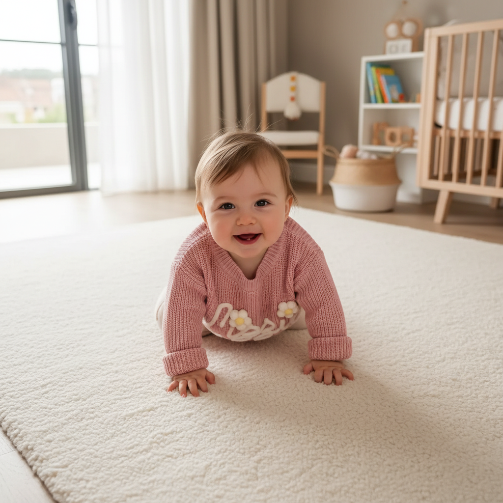 Overhead angle baby crawling