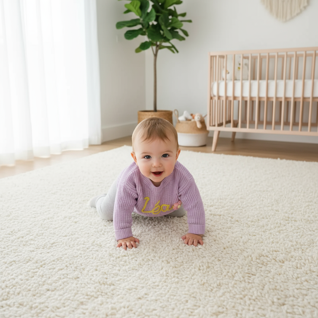 Overhead angle baby crawling