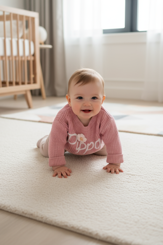 Overhead angle baby crawling