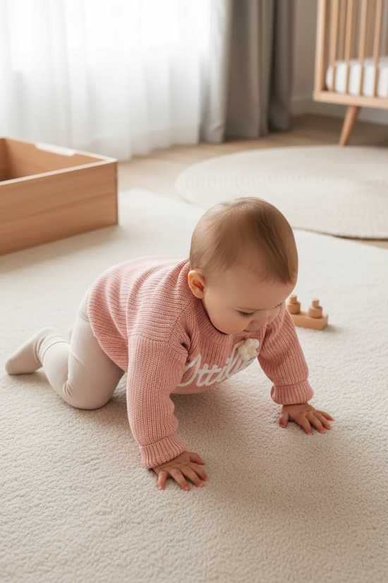 Overhead angle baby crawling