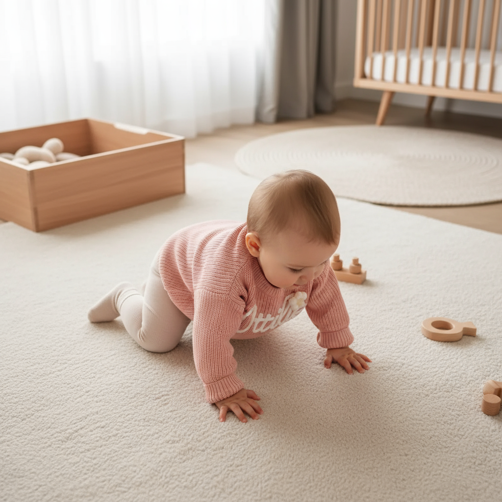 Overhead angle baby crawling