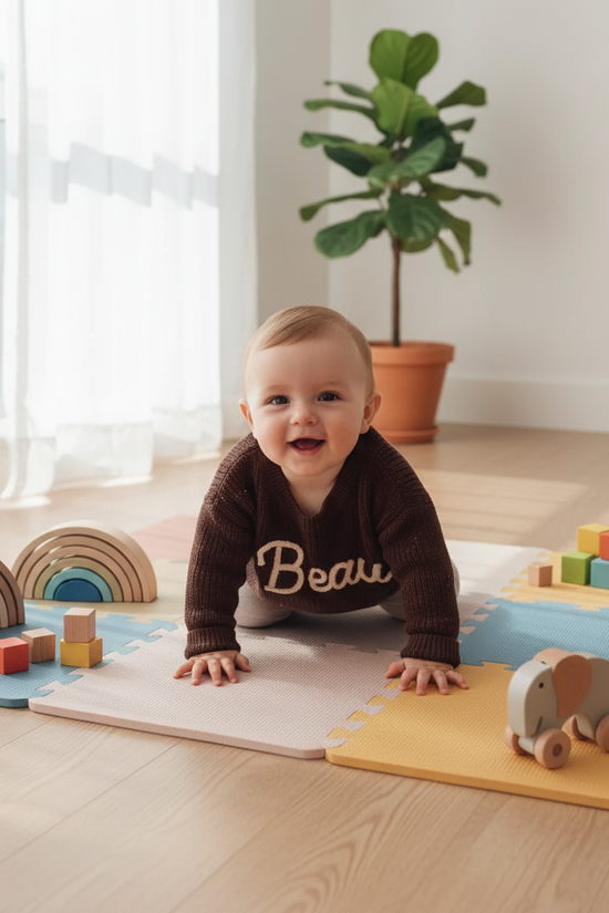 Overhead angle baby on play mat