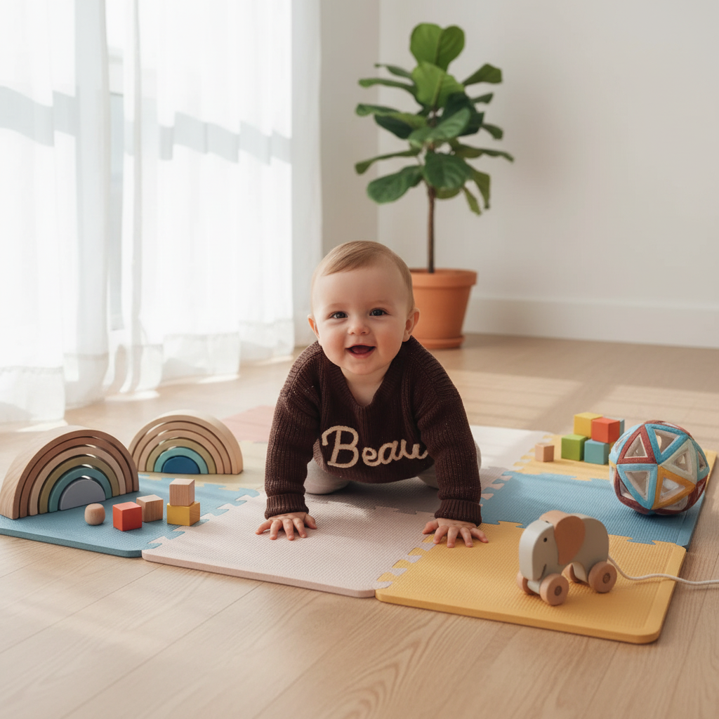 Overhead angle baby on play mat