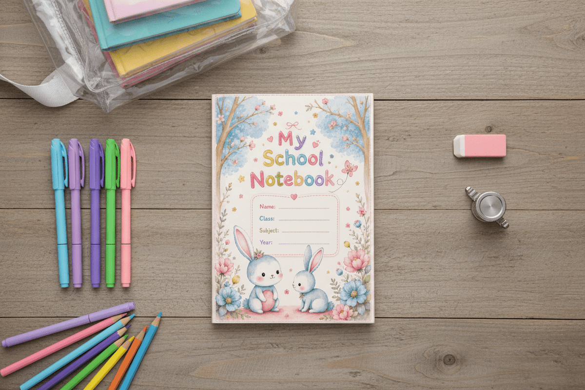 Overhead flat lay notebook