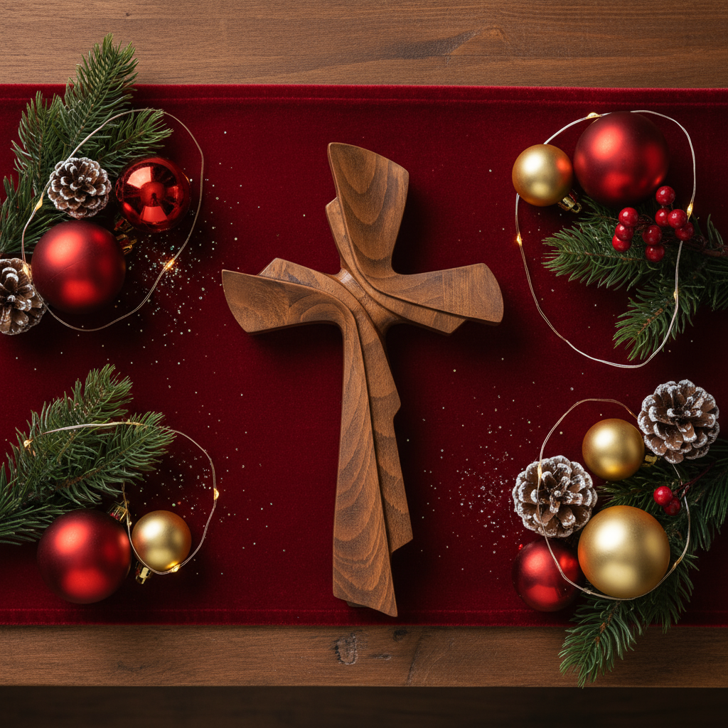 Overhead flat lay with ornaments