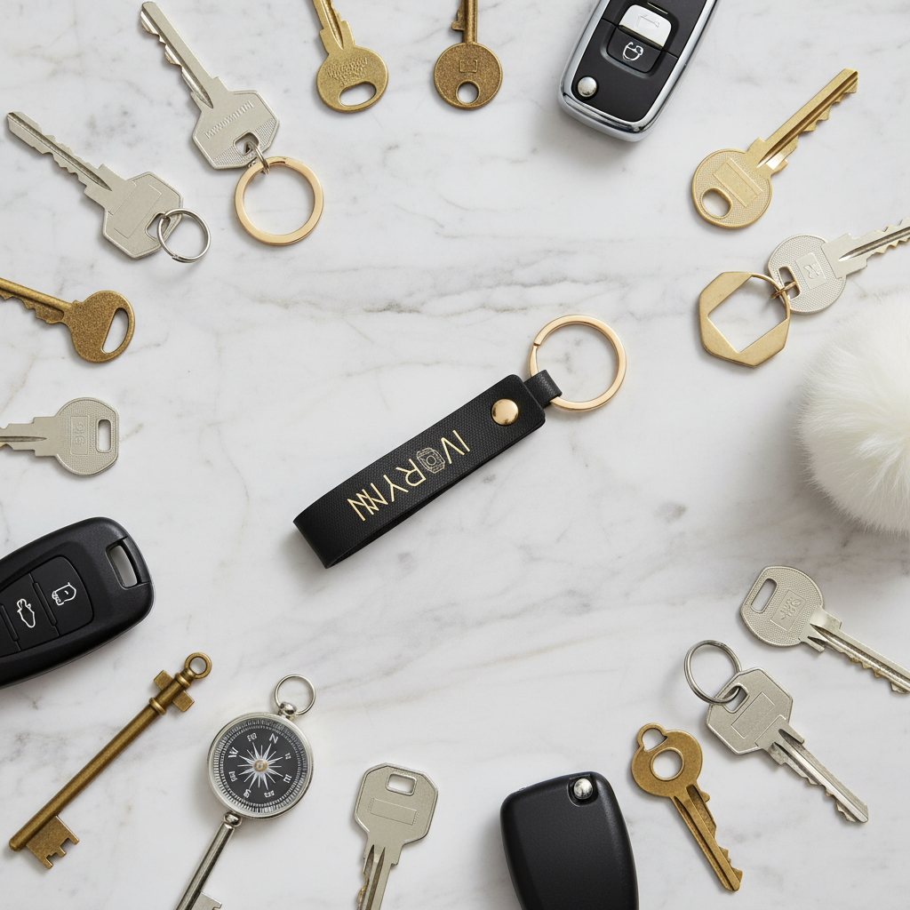 Overhead view of keychain and key collection