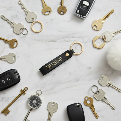 Overhead view of keychain and key collection