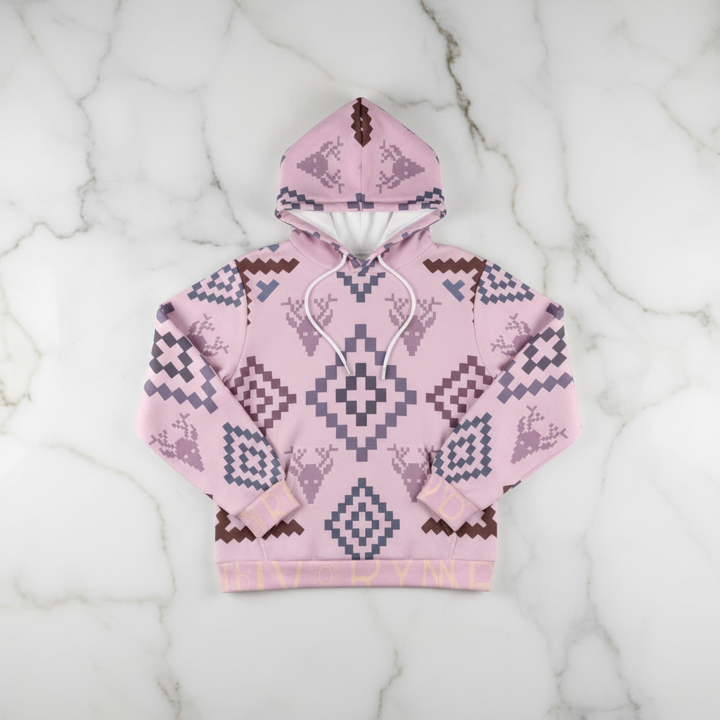 Overhead view of pink geometric hoodie