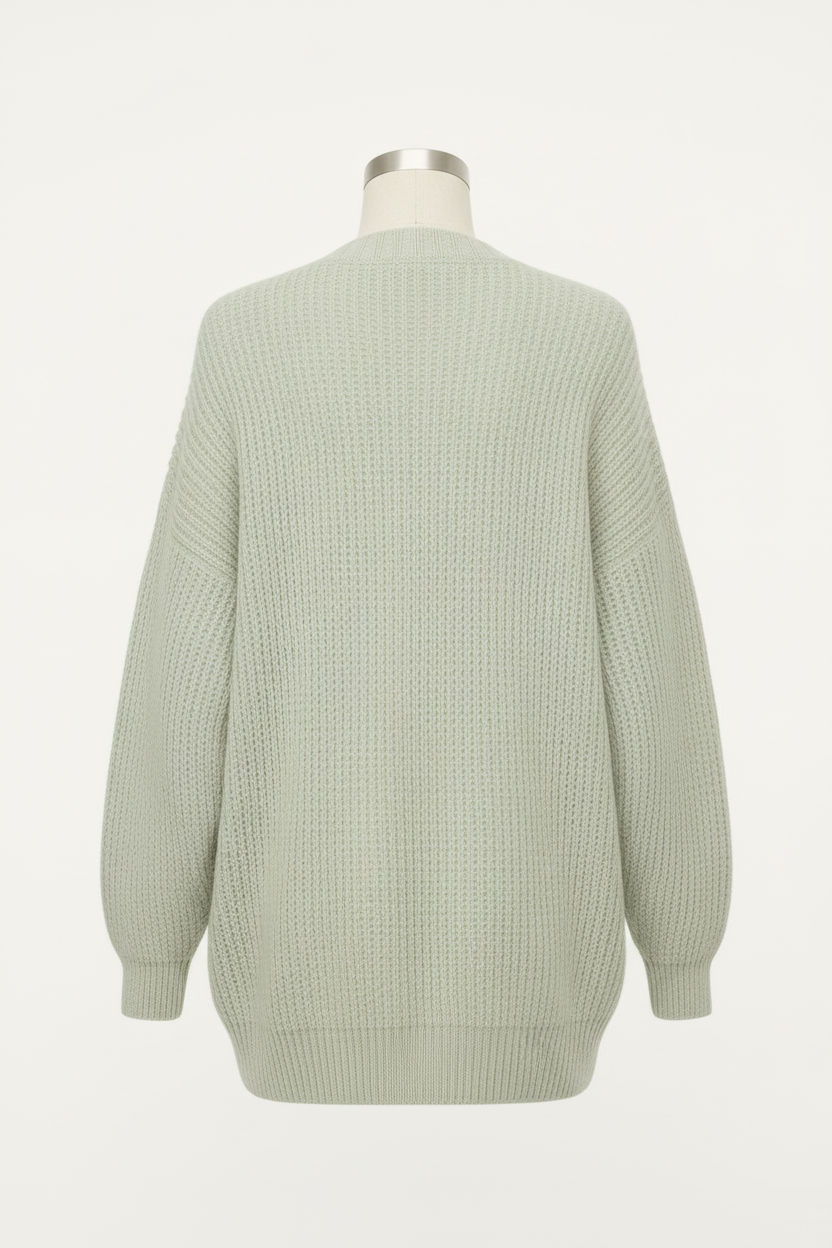 Pale Green Cardigan - Back View Studio